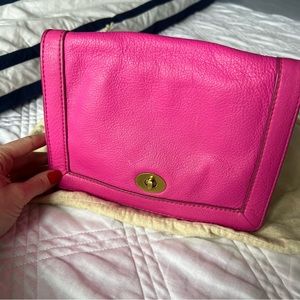 J. Crew Hot Pink Leather Purse with Removable Strap